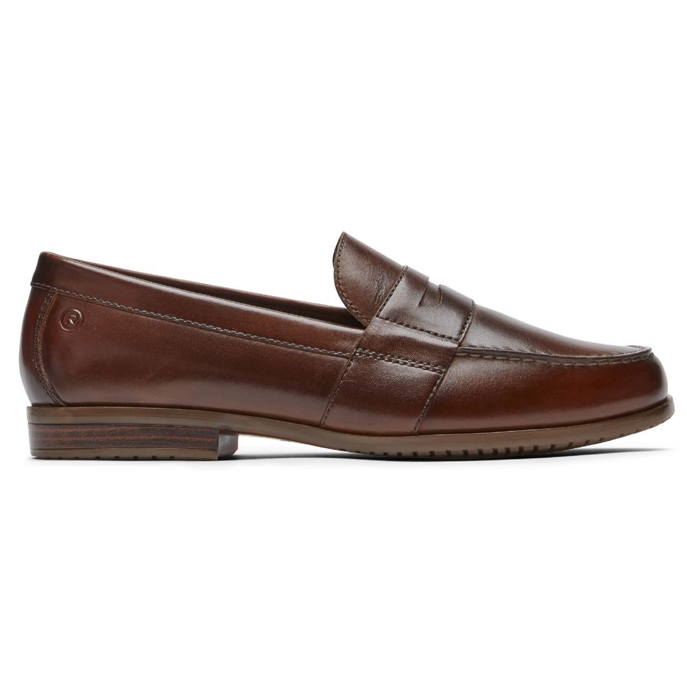 Rockport Men's Classic Lite 2 Penny Slip-Ons Loafers - Cognac - USA (4837FBEYR)